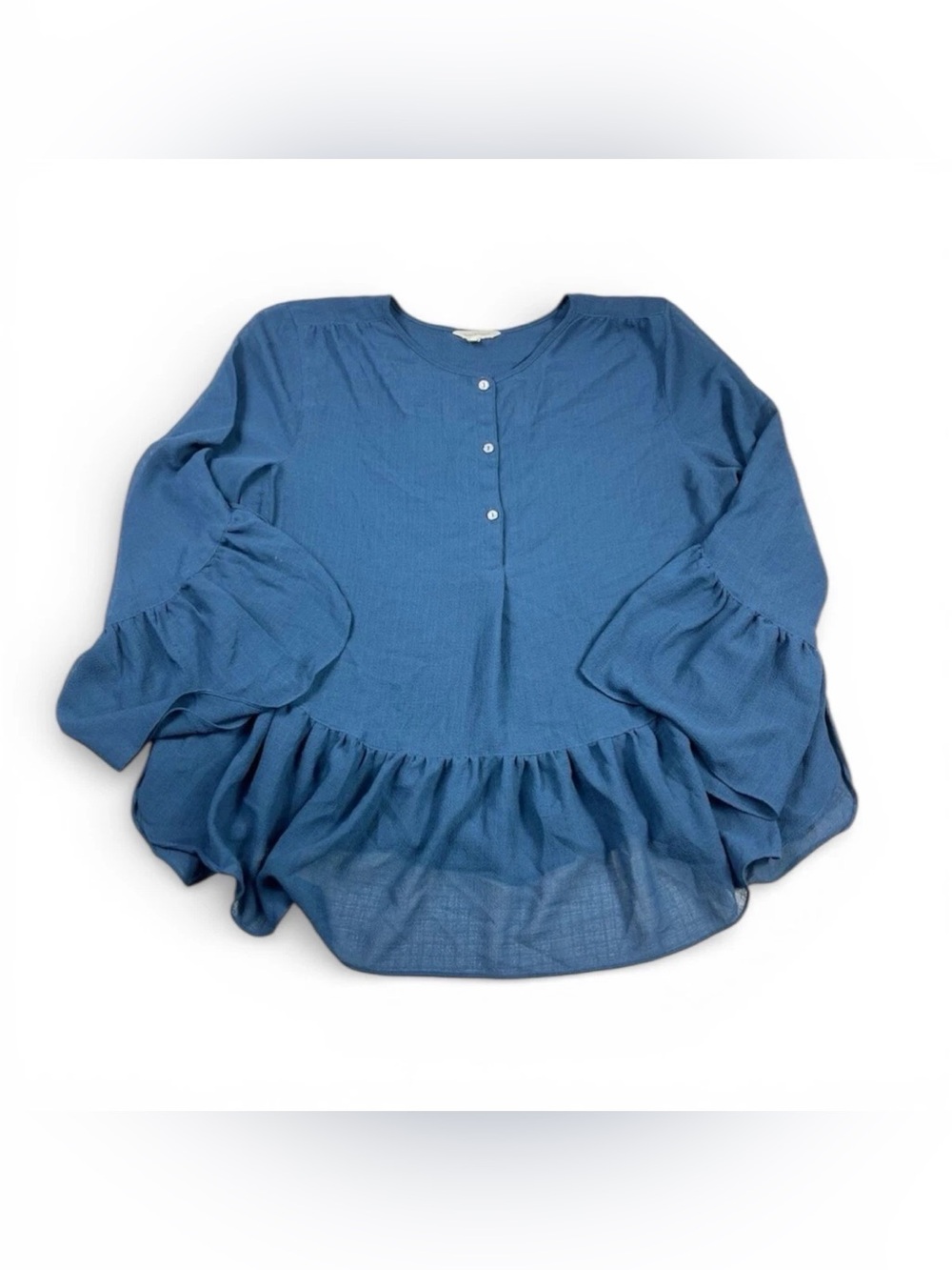 Max Studio Blue Ruffle-Peplum Button Front Blouse